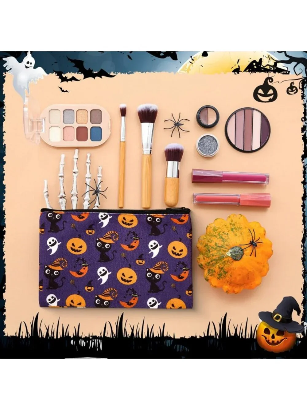 48 Pcs Halloween Makeup Bags | Spooky Cosmetic Zipper Pouches for Party & Gifts